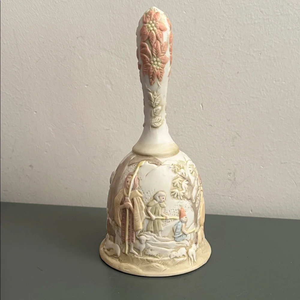 Porcelain Nativity Decorative Bell in Soft Pastel Colors